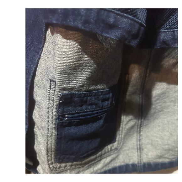 VTG Scandia Woods Denim Chore Jacket w/ Suede Trim Elbow Patches Large Button Up - Picture 9 of 10